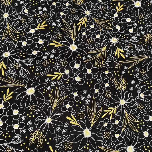 Gilded By Alli K Designs For Moda – Flower Arrangement Mochi Black Florals
